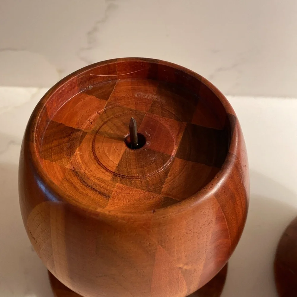 Vintage Wooden Candleholders Set of 2